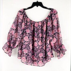 Express Off Shoulder Floral 3/4 Sleeve Top Fairy Cottage Prairie Size Medium